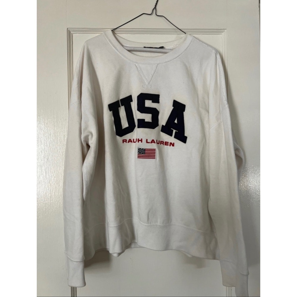 Vintage Style Polo Ralph Lauren USA Flag Graphic Crewneck Sweatshirt - Size XL